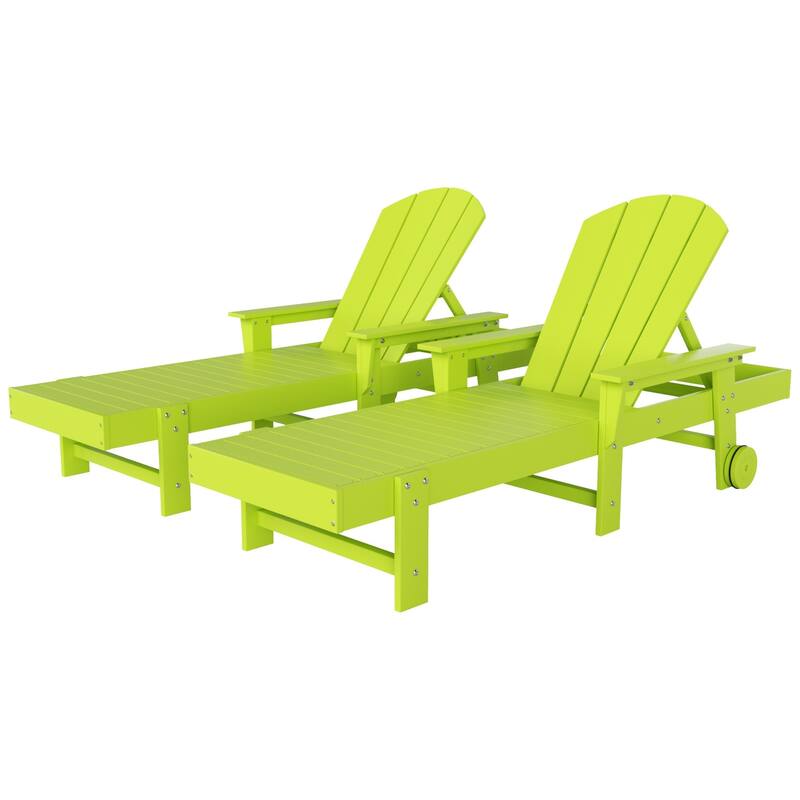 Polytrends Laguna Hdpe All Weather Outdoor Patio Pool Reclining Chaise Lounge With Arms And Wheels (Set Of 2)