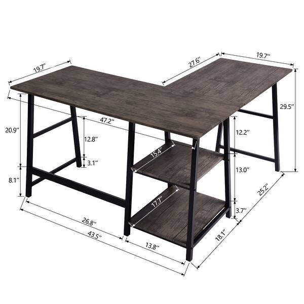 Carbon Loft Industrial L-shaped Corner Computer Desk with Shelf