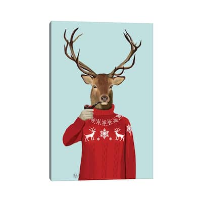 iCanvas "Deer In Ski Sweater" by Fab Funky Canvas Print