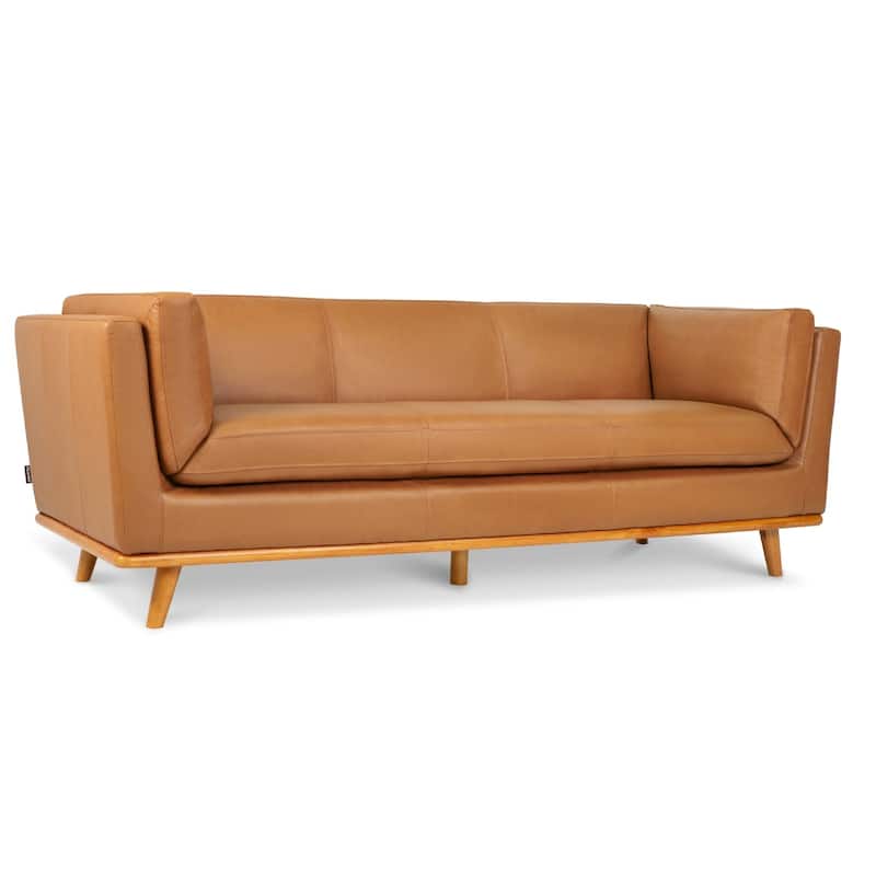 MCombo Napa Leather Couch, 88'' Leather Sofa, Full-Grain Leather Sofa for Solid Wood Accent, Vintage Italian Leather -  Cognac Tan