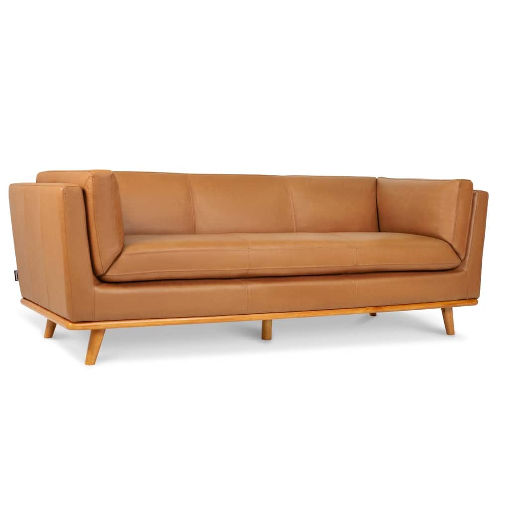 MCombo Napa Leather Couch, 88'' Leather Sofa, Full-Grain Leather Sofa for Solid Wood Accent, Vintage Italian Leather