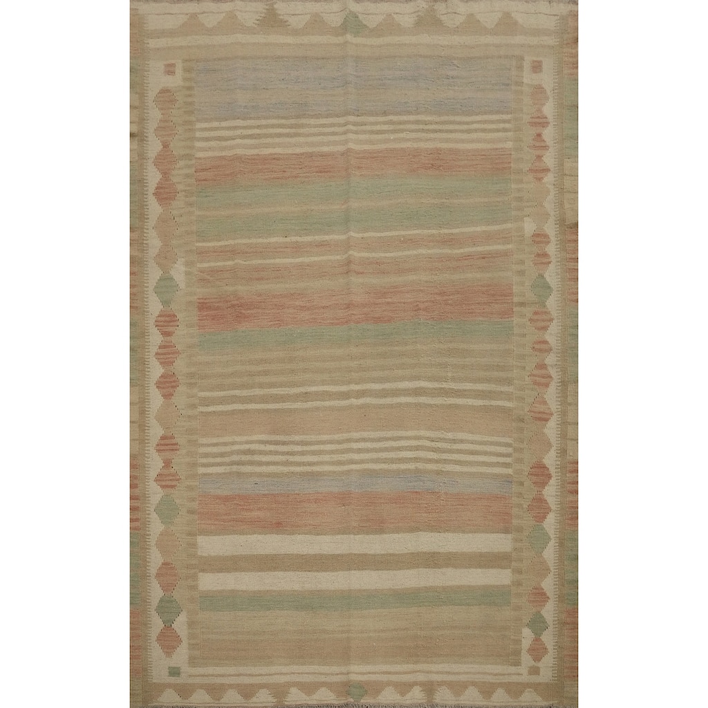 Hand Woven Oriental 100% Wool Carpet Southwestern Tribal Multi-Colored Kilim Area Rug - 6' 10'' X 5' 2''