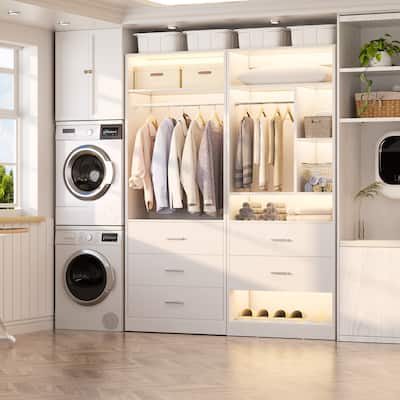 Kyrvo 48''W Set of 2 Freestanding Closet System with 5 Drawers ＆ 2 Hanging Rods,Reversible Wardrobe for Walk-in/Reach-in Closet