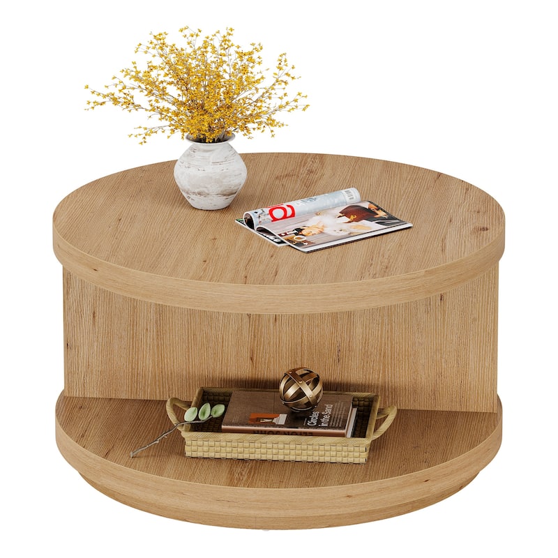 Industrial 2-Tier Round Fluted Coffee Table with Spacious Storage