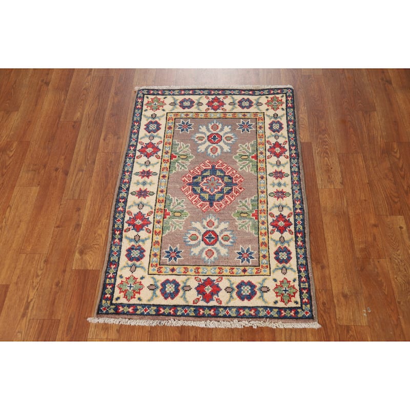 Traditional Kazak Foyer Rug Handmade Oriental Brown Wool Carpet - 2'0"x 3'0"
