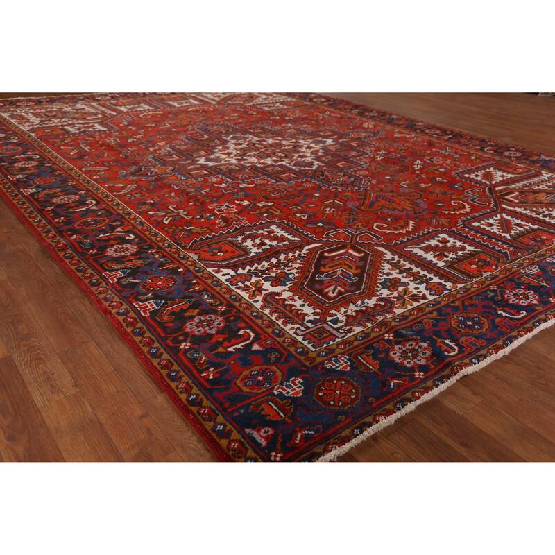 Hand Knotted Oriental 100% Wool Carpet Traditional Medallion Red Heriz Area Rug - 10' 9'' X 8' 1''