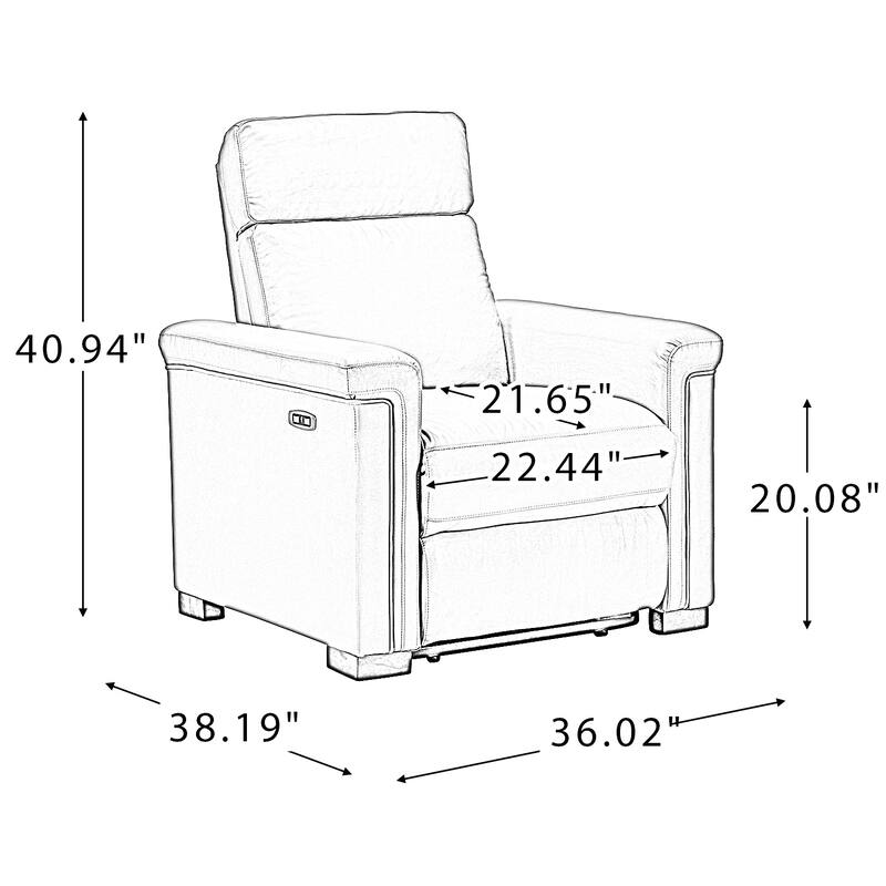 Alicia 34.65" Wide Contemporary Classic Genuine Leather Power Recliner With USB Port, Set of 2