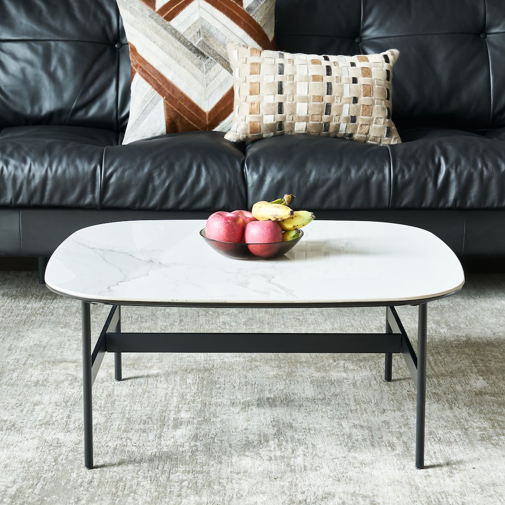 GDF Studio - Tignall Modern Ceramic Square Coffee Table with Rock Beam Top
