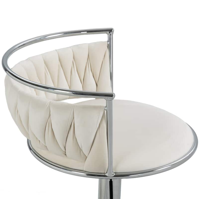 Velvet Upholstered Adjustable Bar Stool Swivel Counter Chair Set of 2