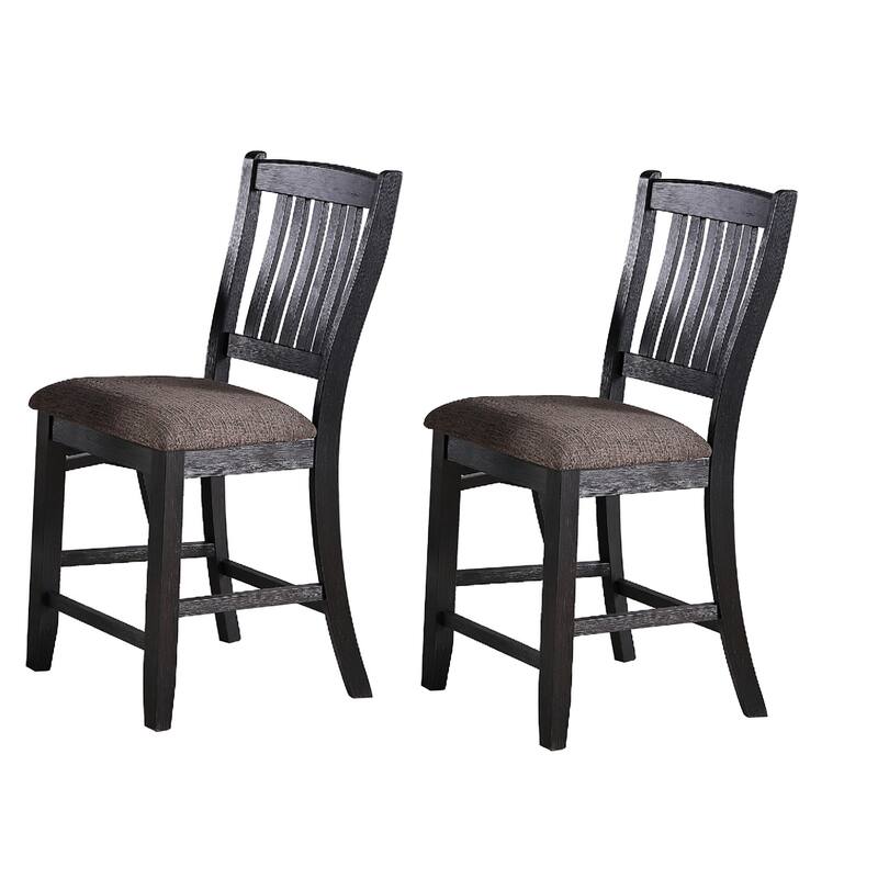 Chair with High Slatted Back Design, Set of 2, Dark Brown