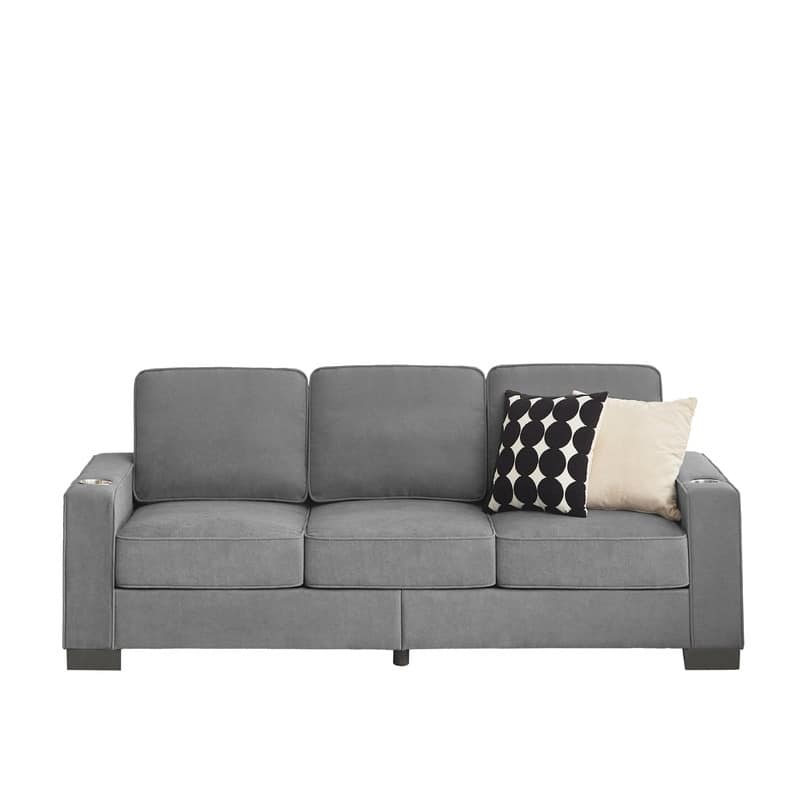 83.86" Modern 3-Seat Snowfleece Sofa - Expandable Couch with Cup Holders for Living Room, Bedroom, Office