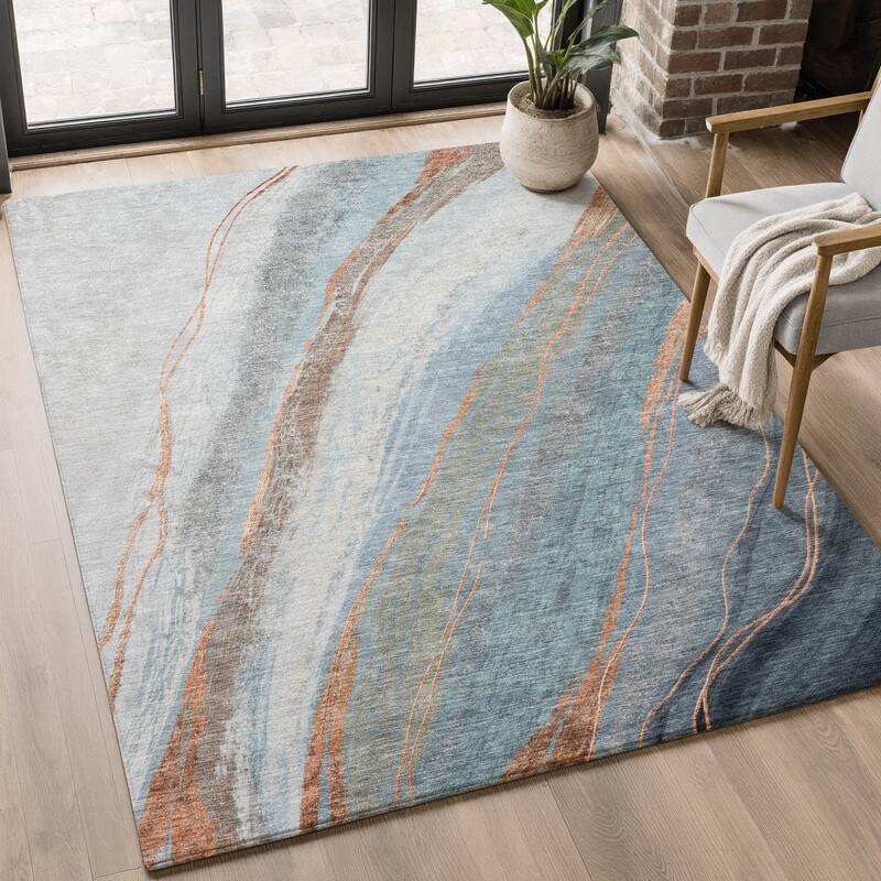 Premium Washable Super Soft Modern Motion Mayfield Rug - Blue - 9' x 12'