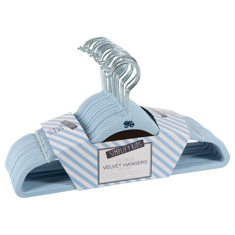 Simplify Kids 25 Pack Velvet Hangers - 0.15"x13.78"x8.07" - Blue