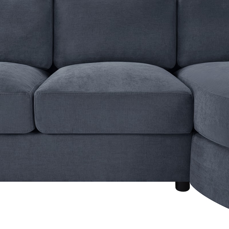 L-Shape Sectional Sofa with Curved Chaise Lounge, Chenille Fabric 3 Seater Sofa with USB Ports & Storage Pockets