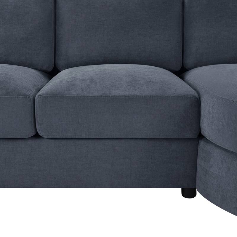 Living Room Chenille L-Shaped Sectional Sofa Set with Curved Chaise Lounge, USB Ports and Side Storage Pockets