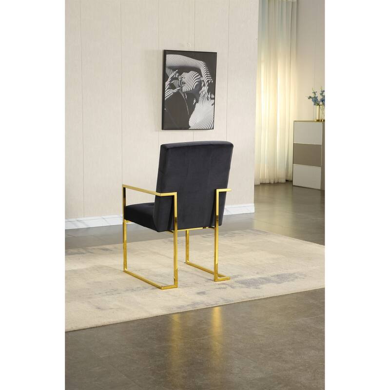 Velvet Dining Chair Tufted Design and Silver Finish Stainless Base