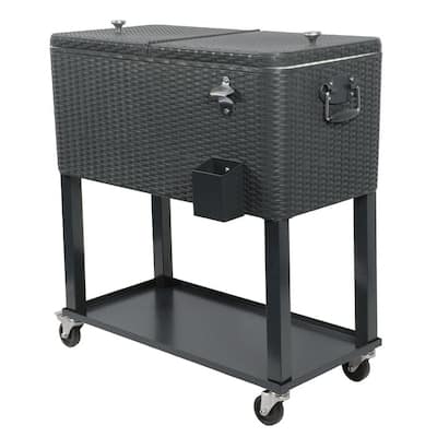 80 Quart Rolling Outdoor Patio Cooler Cart on Wheels, Wicker