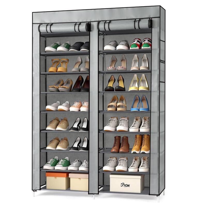 10-Tier Vertical Non-Woven Fabric Shoe Storage Rack with Iron Frame for Home Entryway - 45.25”W x 11.81”D x 62.99”H