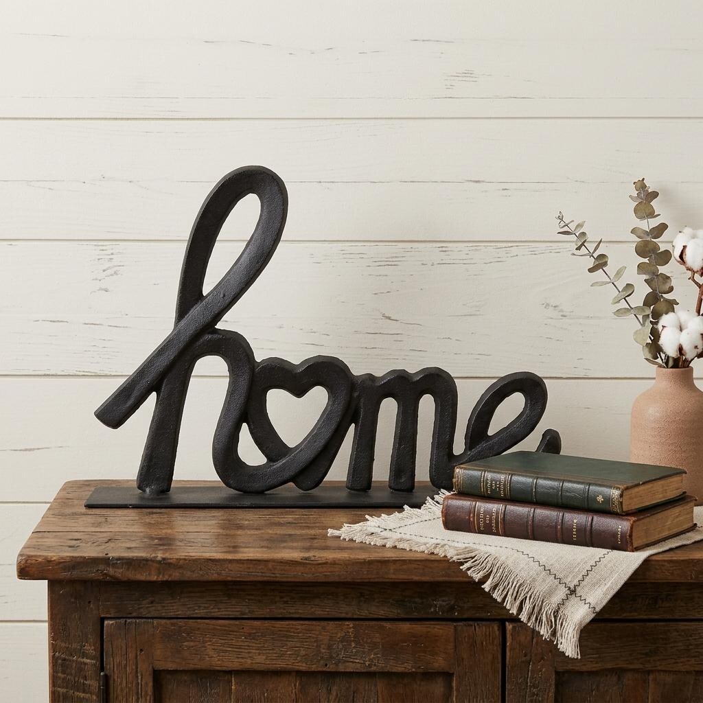 HomeRoots 12" Black Cast Iron Home Hand Painted Tabletop Sculpture - 12.25 in. x 8.50 in. x 2.38 in.