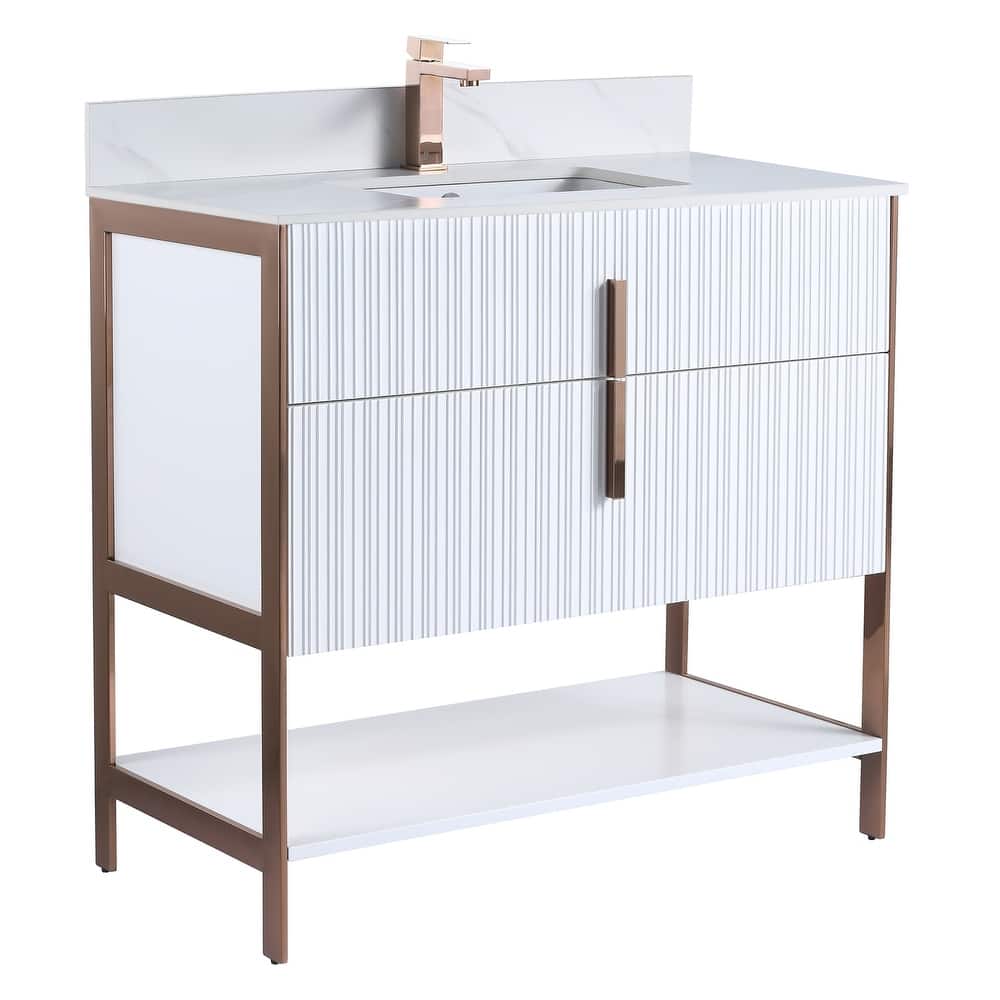 Fine Fixtures Serenity Modern Bathroom Vanity with White Carrara Stone Top