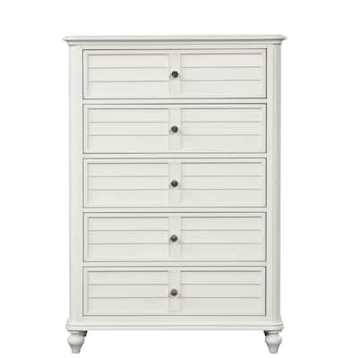 Furniture of America Skye Coastal Antique White Solid Wood 5-Drawer Chest