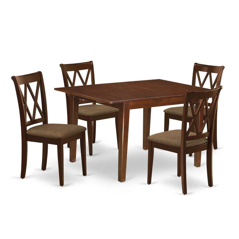 HomeStock 5-Pc Mahogany Finish Solid Wood Top-Rectangular Dining Room Set with Butterfly Leaf-Seats 4