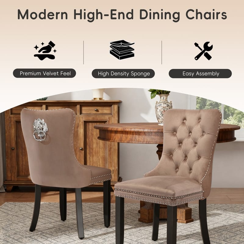 High-end Tufted Velvet Upholstered Nailhead Dining Chair Set of 6