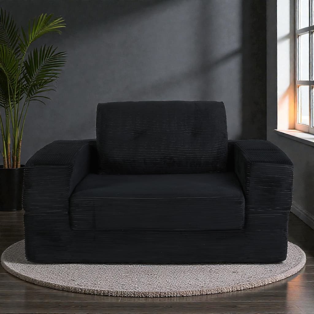 Compression Human Dog Sofa Bed, 3-in-1 Corduroy Floor Couch with Pillow, Folding Lounger for Adults & Pets