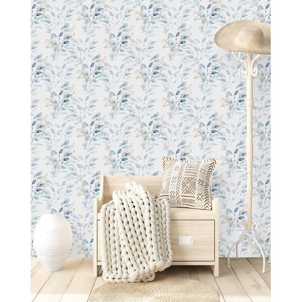 Gold and Blue Leaves Wallpaper Peel and Stick and Prepasted - Bed Bath ...