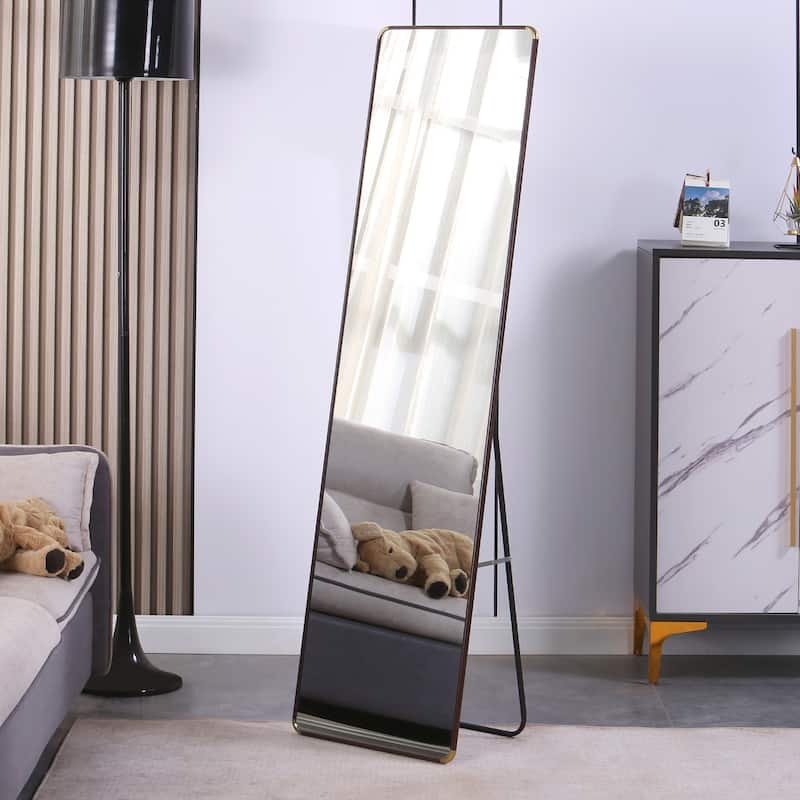 Roomfitters Floor Standing Full-Length Mirror with Walnut Frame, 60"x16.5" Wall Mounted Dressing Mirror for Bedroom - Walnut