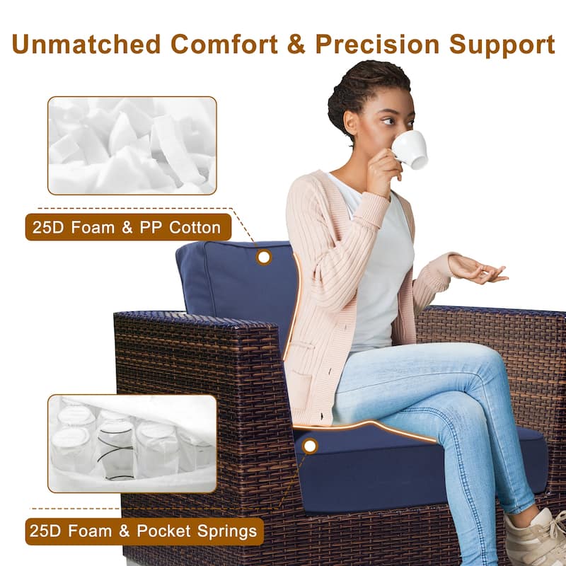 Aoodor 24x25x6 Inch Sunbrella Outdoor Patio Chair Cushions Set with Individual Pocket Springs for Patio Chair, Sofa, and Couch