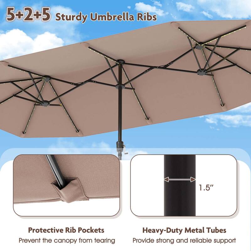 Costway 13 FT Large Patio Umbrella with LED Solar Lights Crank Handle