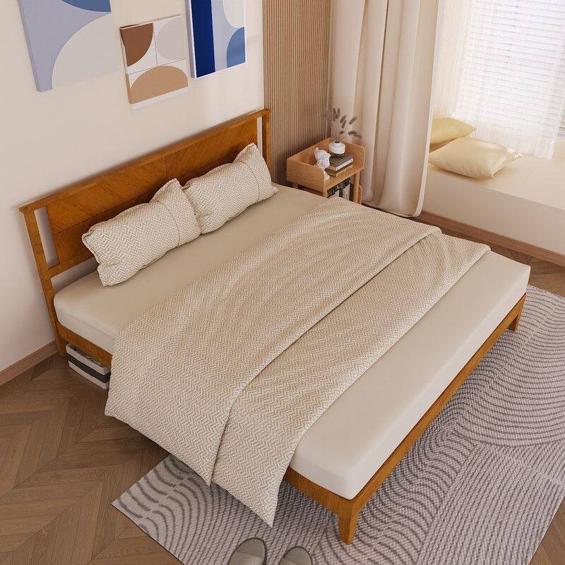 Twin Size Deluxe Bed Frame with Headboard with Solid Wood, No Box Spring Needed, Easy Assembly, White