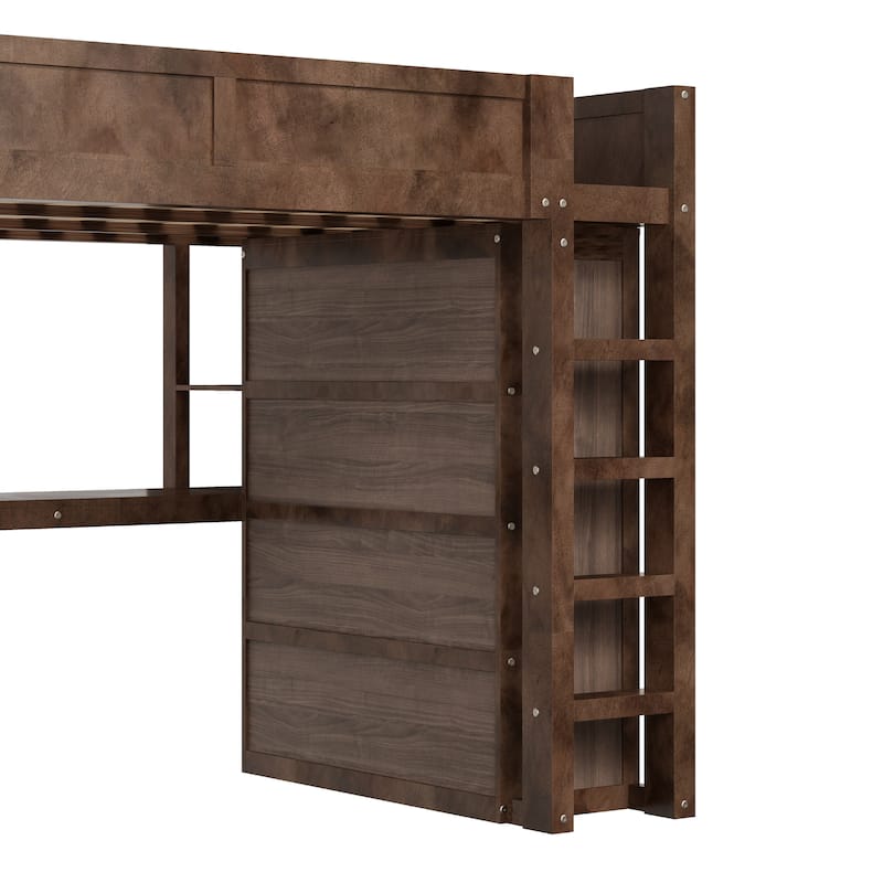 Heavy-Duty Loft Bed Queen Size Loft Frame with Wardrobe Desk USB