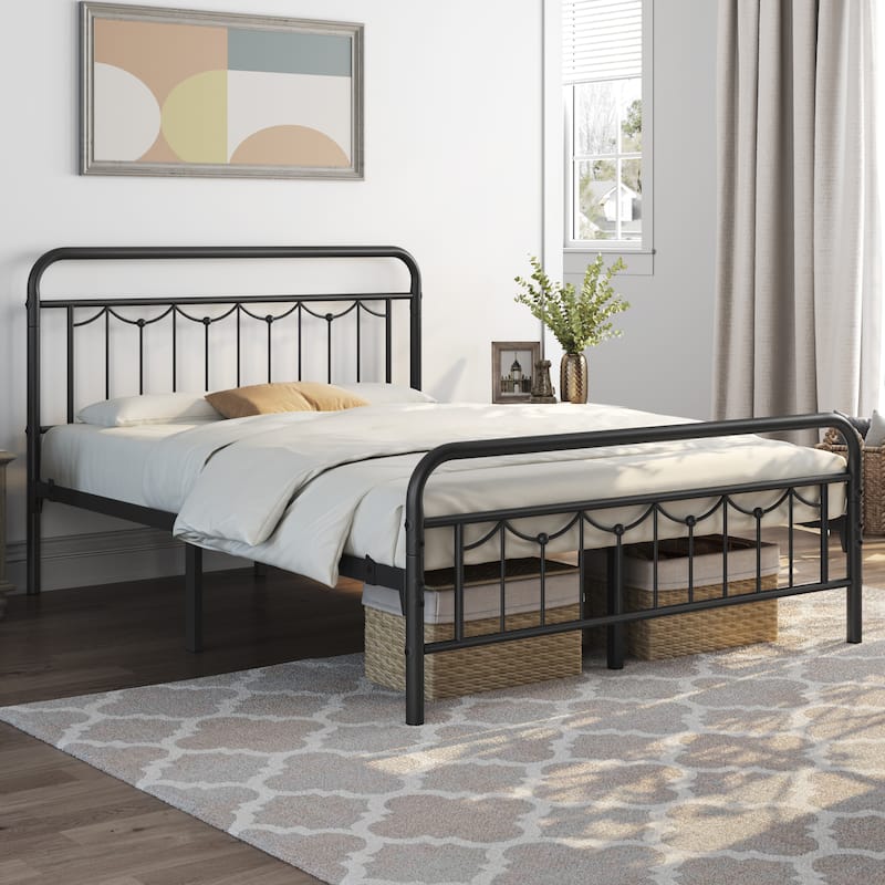 Yaheetech Metal Platform Bed Frame with Vintage Headboard and Footboard Metal Bed Base