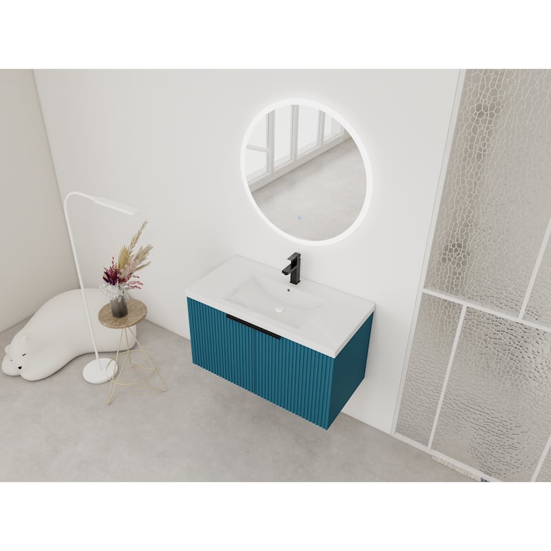 36" Wall Mounted Bathroom Vanity with Resin Sink & 2 Soft-Close Doors (KD-Packing)