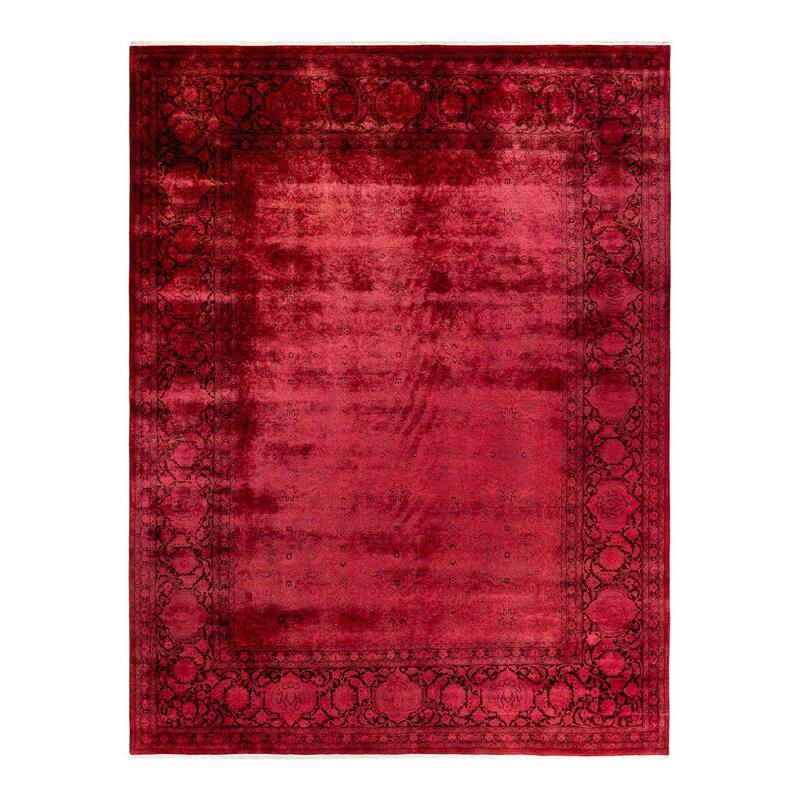Overton Hand Knotted Wool Vintage Inspired Modern Contemporary Overdyed Red Area Rug - 9' 3" x 12' 3"