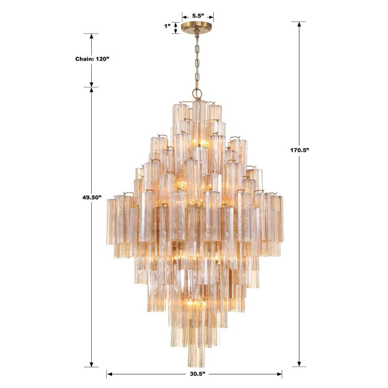 Addis 20 Light Aged Brass Chandelier - 30.5"W x 49.5"H x 30.5"D