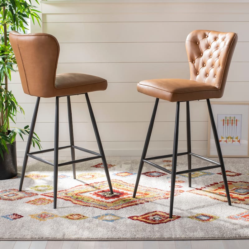 SAFAVIEH Liberty -30 Inch Burgundy Bar Stool (Set of 2) - 16.9" x 21.7" x 46.1" - 17Wx22Dx46H