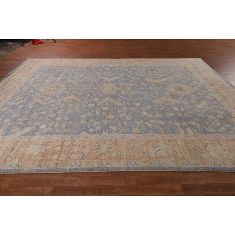 Blue Oushak Vegetable Dye Turkish Area Rug Handmade Wool Carpet - 9'5"x 12'2"