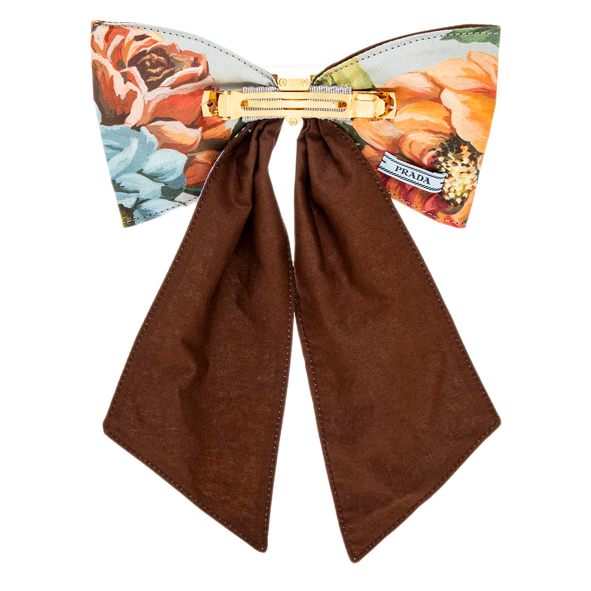 Prada Floral Silk Scrunchie in Black, Pink & Orange Prada // Silk Printed Logo Scrunchie – VSP Consignment main image 4