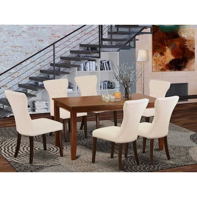HomeStock 7-Piece Mahogany Finish Solid Wood Top Dining Table with 6 Parson Chairs with Lattice Back