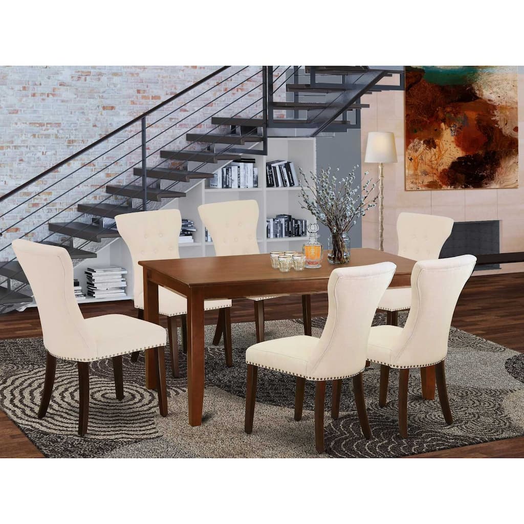 HomeStock 7-Piece Mahogany Finish Solid Wood Top Dining Table with 6 Parson Chairs with Lattice Back