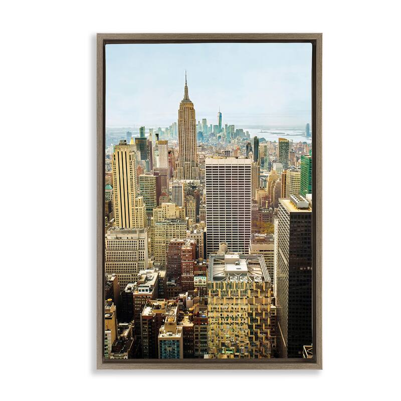 Stupell Overlooking Cityscape Buildings Framed Floater Canvas Wall Art Design By Seven Trees Design - 21 x 31 - Brown