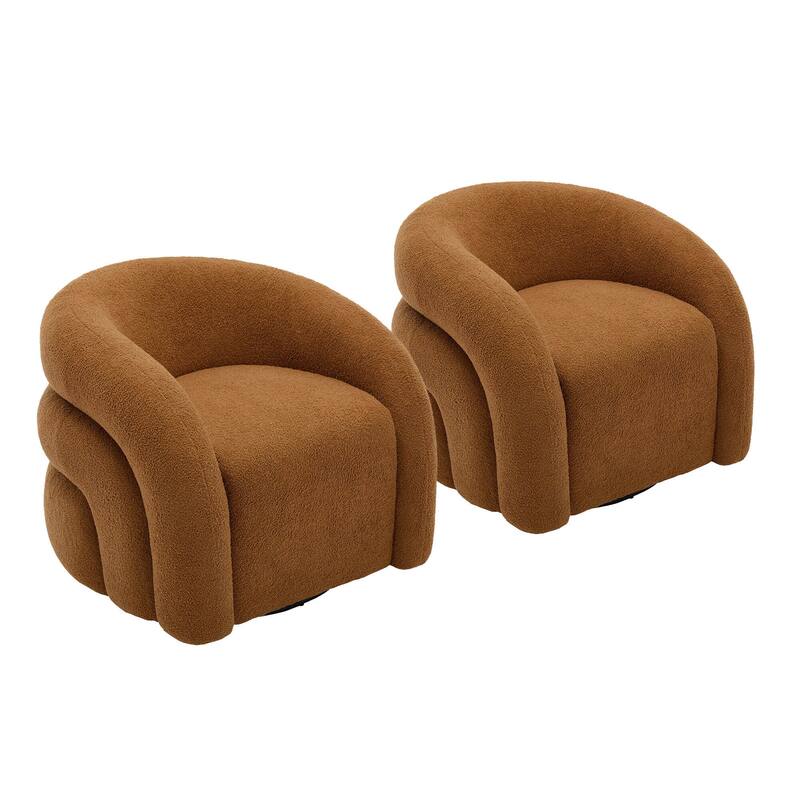 Boucle Swivel Accent Chair Round Barrel Armchair Set of 2