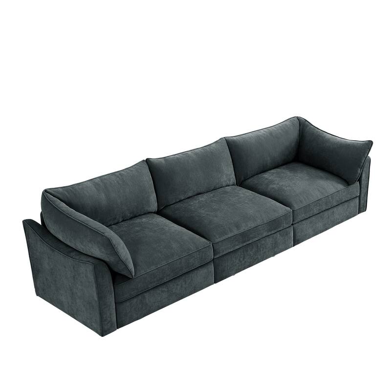 112" Oversized Chenille Modular Sectional Sofa with Pull-Out Storage Drawers, Modern 3-Seater Upholstered Couch for Living Room