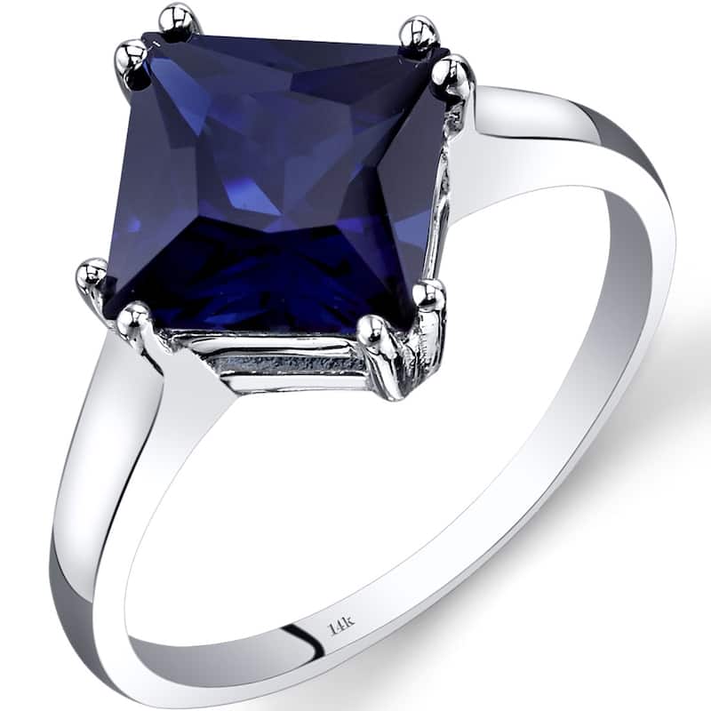 14k White Gold 3.25ct Created Blue Sapphire Ring