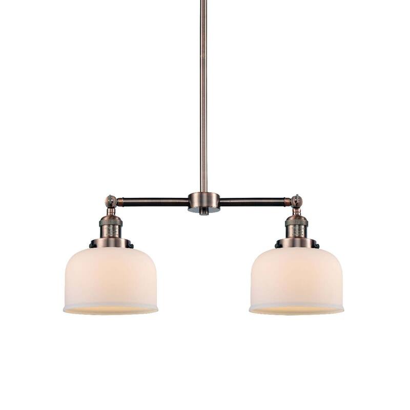 Innovations Lighting Large Bell 2 Light 24" Wide Linear Chandelier - Antique Copper / Matte White Cased