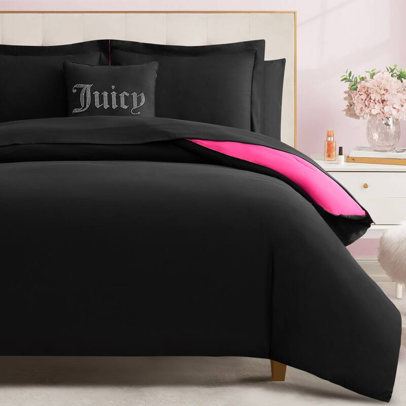 Juicy Couture Alexis Reversible Comforter Set 8 Piece Bed in a Bag Queen Black/Hot Pink - Black/Hot Pink - Queen