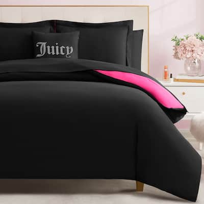 Juicy Couture Alexis Reversible Comforter Set 8 Piece Bed in a Bag Queen Black/Hot Pink